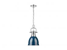 Golden 3602-S CH-NVY - Duncan Small Pendant with Chain in Chrome with Matte Navy