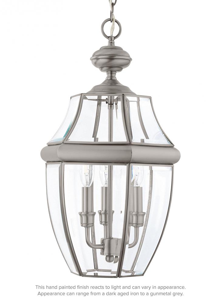 Lancaster traditional 3-light outdoor exterior pendant in antique brushed  nickel silver finish with 6039-965 Wilkinson's House of Lighting