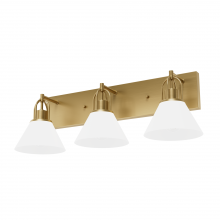 Hunter 13170 - Hunter Carrington Isle Luxe Gold with Cased White Glass Glass 3 Lt Bathroom Vanity Wall Lt Fixture
